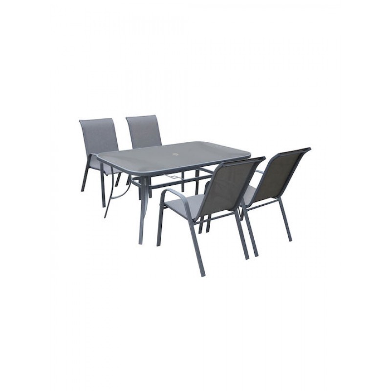 RIO Set Τραπεζαρία Κήπου Μέταλλο Ανθρακί, Textilene Γκρι: Τραπέζι + 4 Πολυθρόνες Κωδικός: [Ε-00024574] Ε250,3L